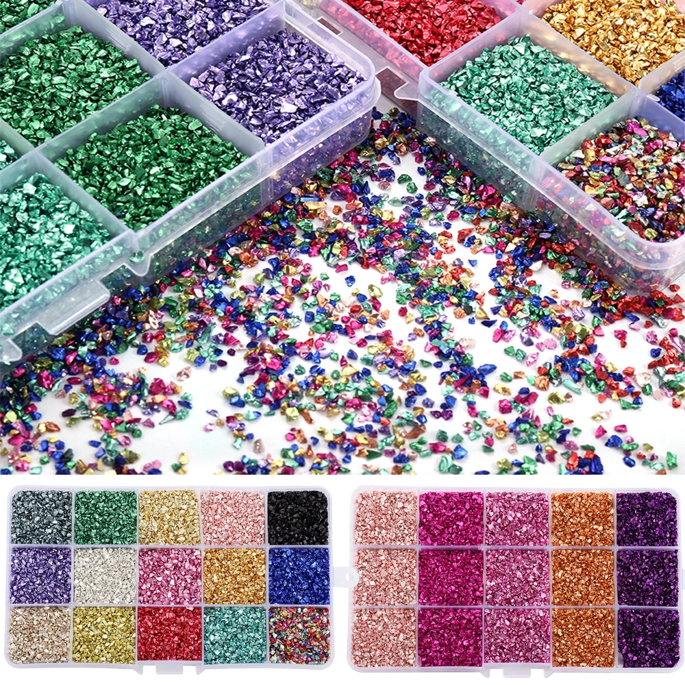 15 Grid 300g Mix Color Glass Metal Crushed Stones Silicone Resin Fillings Kit For DIY Epoxy Resin Mold Nail Art Decoration Set