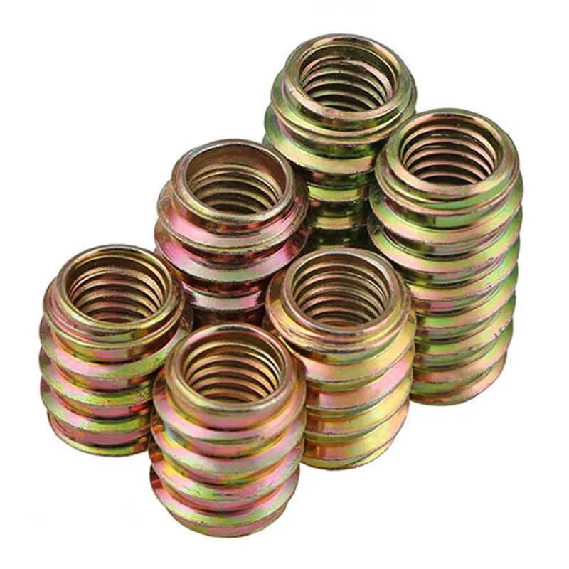 20-50Pcs M6 M8 M10 Furniture Pass-Through Drive Unhead Threaded Nut Color Zinc Plated Carbon Steel Wood Insert Nuts