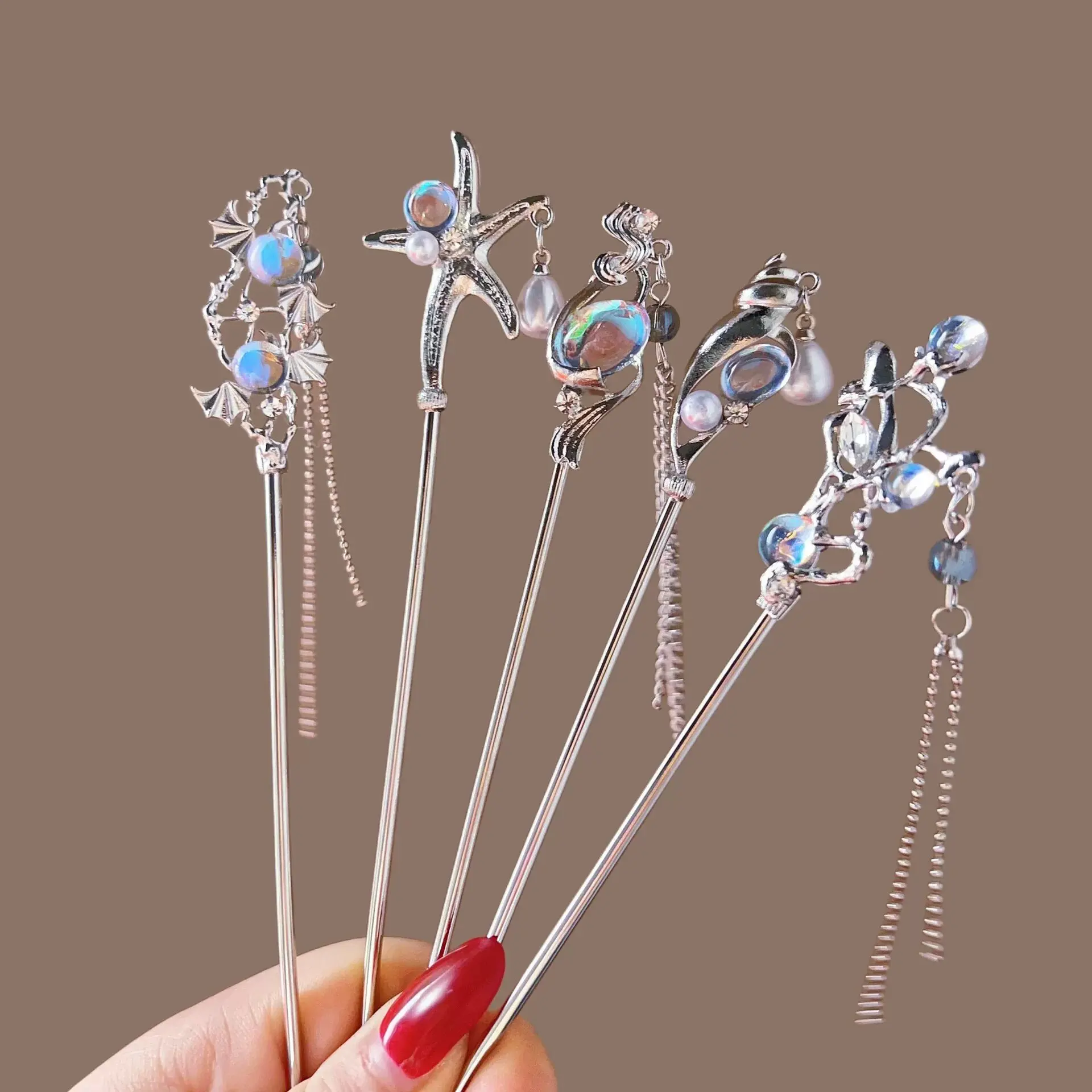 1Pcs French Hair Pins for Women Alloy Ocean Series Magic Grip Hairpins Hair Sticks Large Styling Pins Hair Accessories