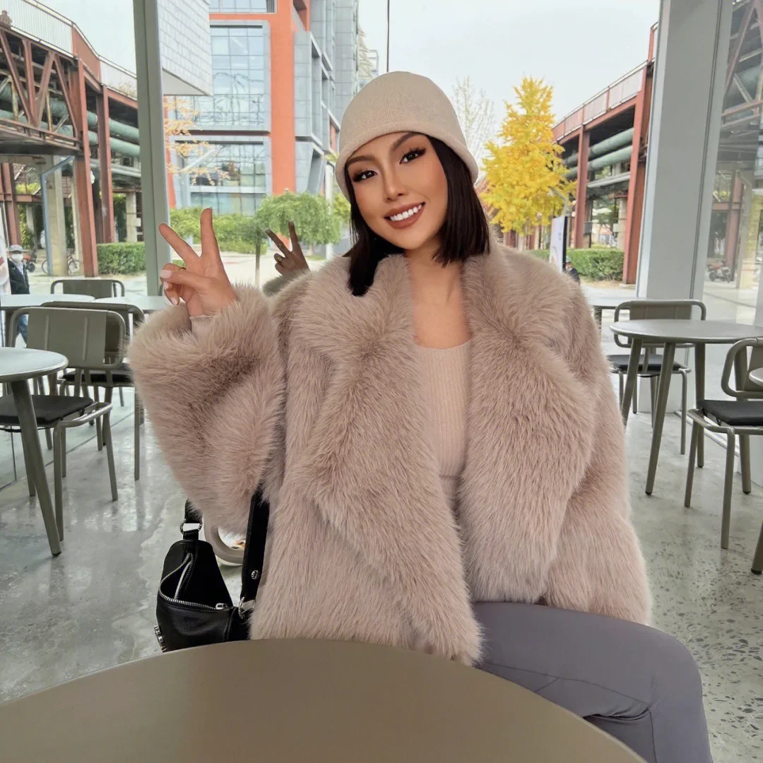 Autumn and winter hot sale imitation fox fur mid-length suit collar fur faux fur coat loose plush coat