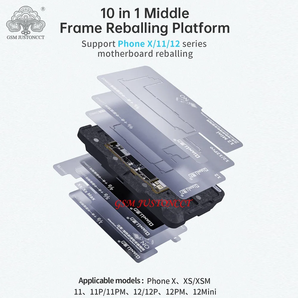 QIANLI 10 IN 1 Magnetic 3D BGA Tin Planting Platform For iPhone X-12 Pro MAX Motherboard Middle Frame Reballing Stencil Template