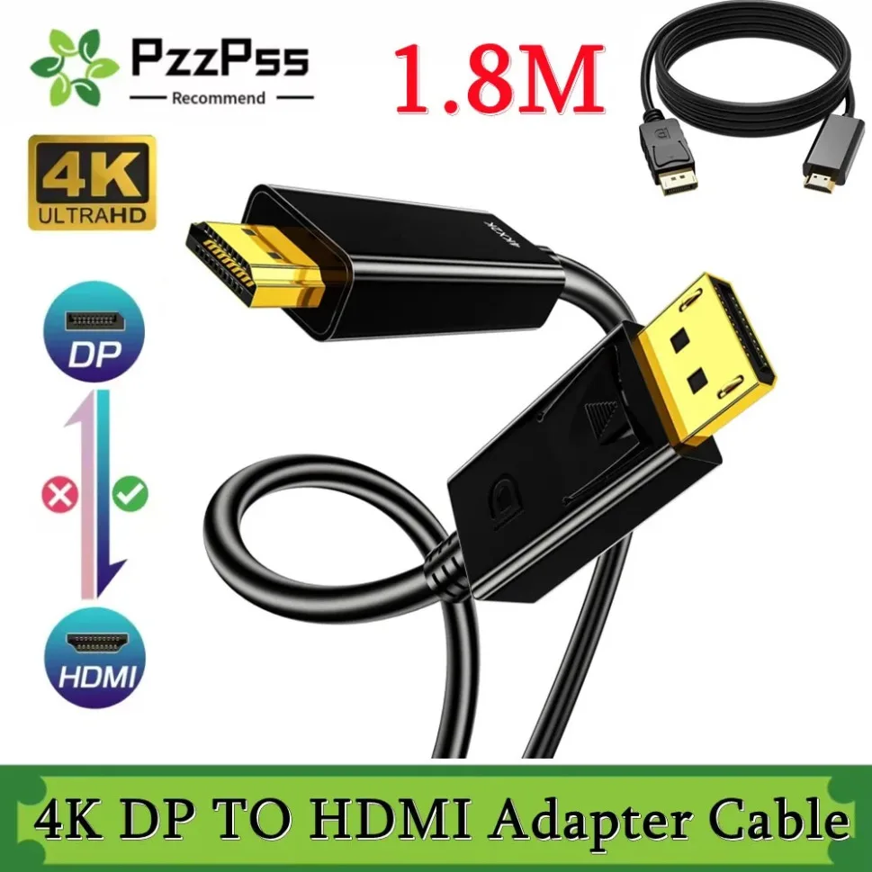 4K*2K DisplayPort To HDMI-Compatible Adapter DP To HDMI Converter 1.8m Cable for Desktop Laptop PC TV Monitor Projector
