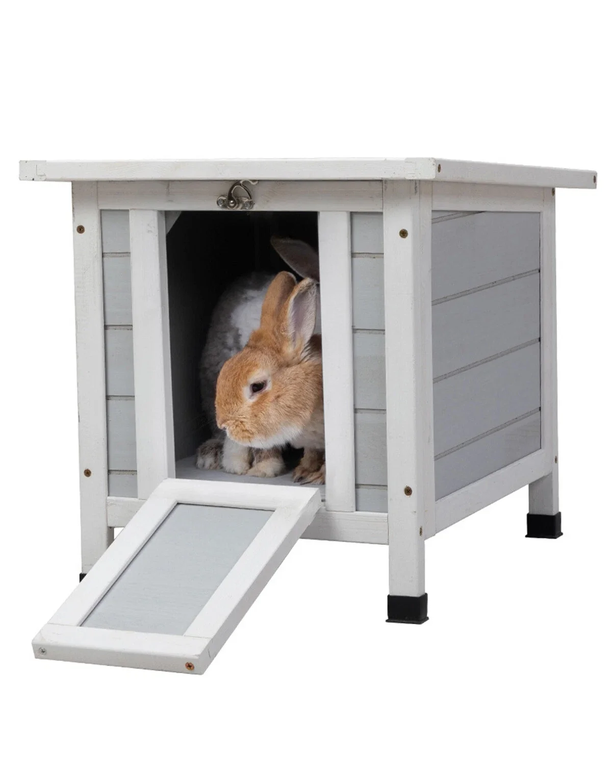 

Outdoor Cat House Rabbit Hutch Bunny Cage Small Animal Shelter w/Ramp