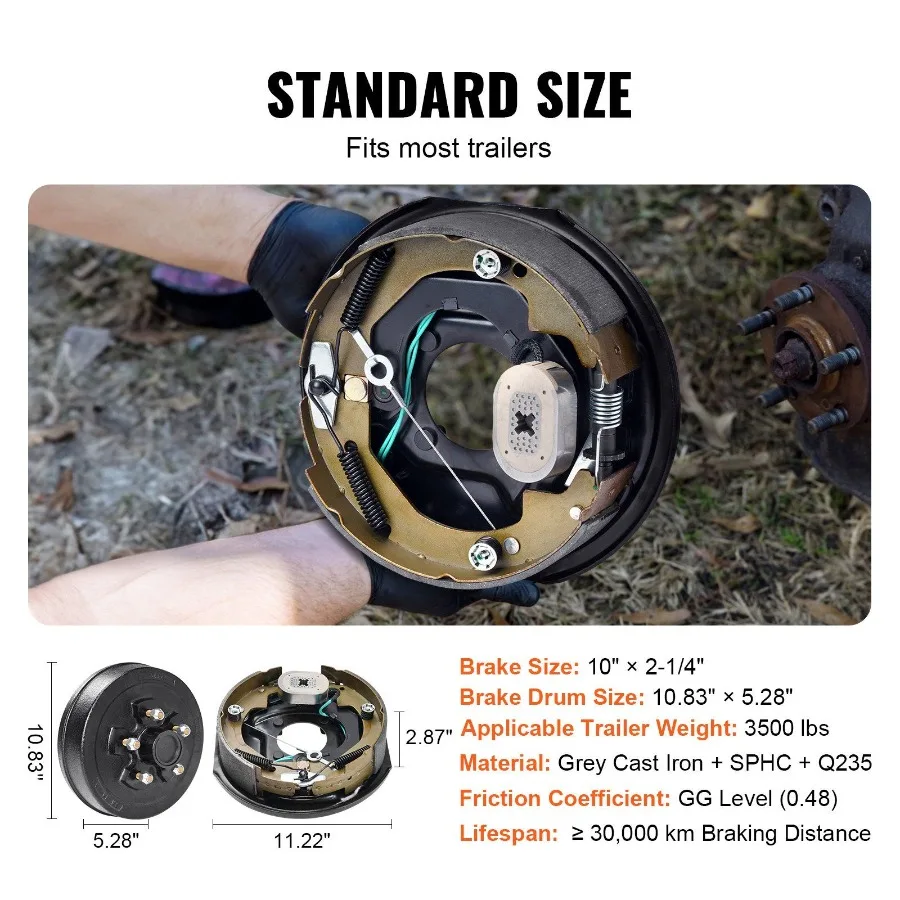 Zestawy bębenkowe piast do przyczep 5 na 4.5 B.C. Zestaw hamulca przyczepy samonastawnego z 10 x 21 4 hamulcami elektrycznymi do osi 3500 lbs, 4 otwory