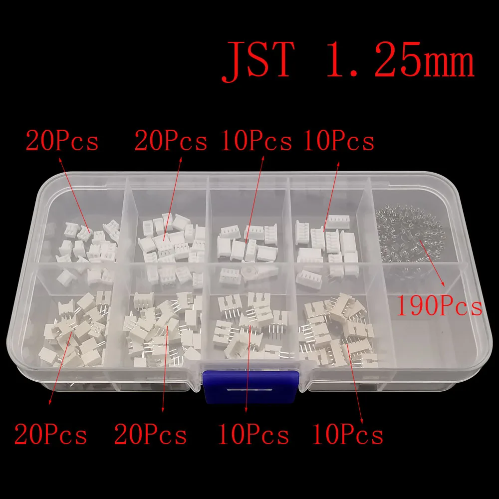 60Sets JST 1.25mm 2P/3P/4P/5Pin Male Female Plug Socket Housing Terminals Kit Pin Header Crimp Wire Connector