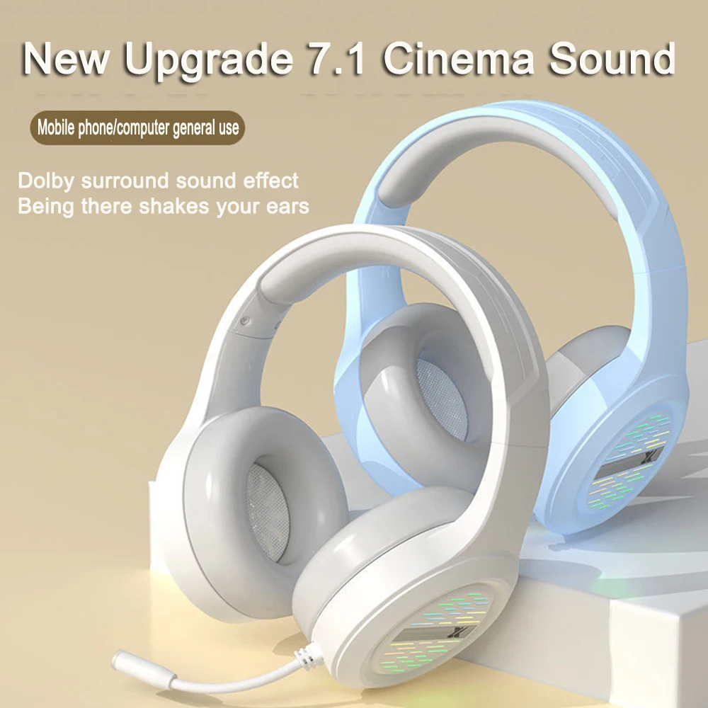 X12 Wired Headphones Cat Earphones USB Gaming Multiple Modes Hi-Res Sound 3.5mm 50mm loudspeaker Play Earphone Built-in HD Mic