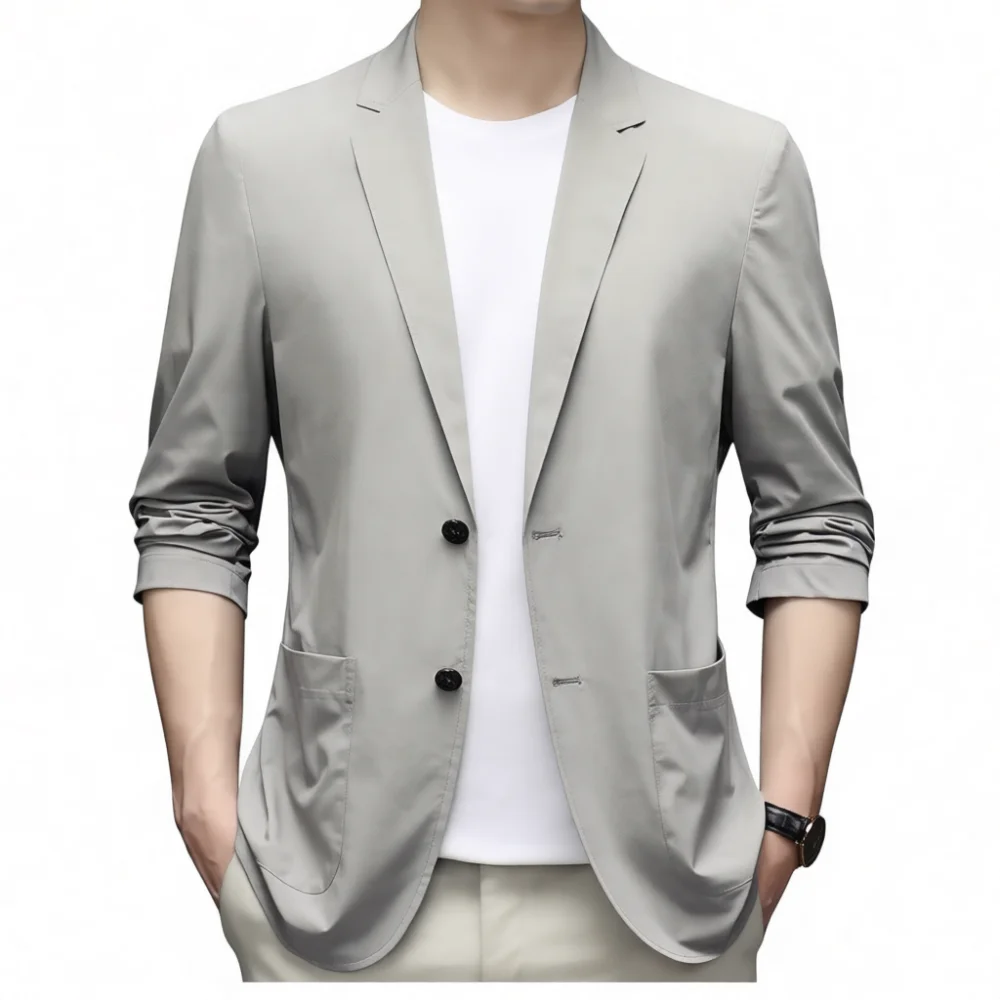 Spring Autumn Men Blazer Jacket Slim Fit Casual Business Suit Thin Breathable Coat Professional Male Outerwear