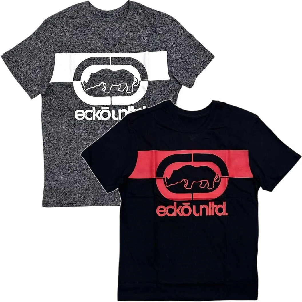 

Ecko Unltd Мужская футболка с v-образным вырезом Классический пышный принт с логотипом Черная футболка с коротким рукавом Высококачественная роскошь для мужчин и женщин Топ Y2k