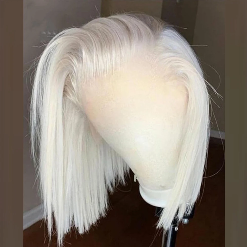 Platinum Blonde Colored Lace Front Wig Short Straight Bob Human Hair Wigs For Women HD Transaprent Lace Forntal Wig Preplucked