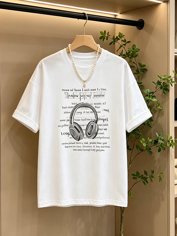 

Loose Korean Style Short Sleeve T-Shirt Women's Fashionable Versatile Printed Top Summer New Arrival Age-Defying Casual Wear