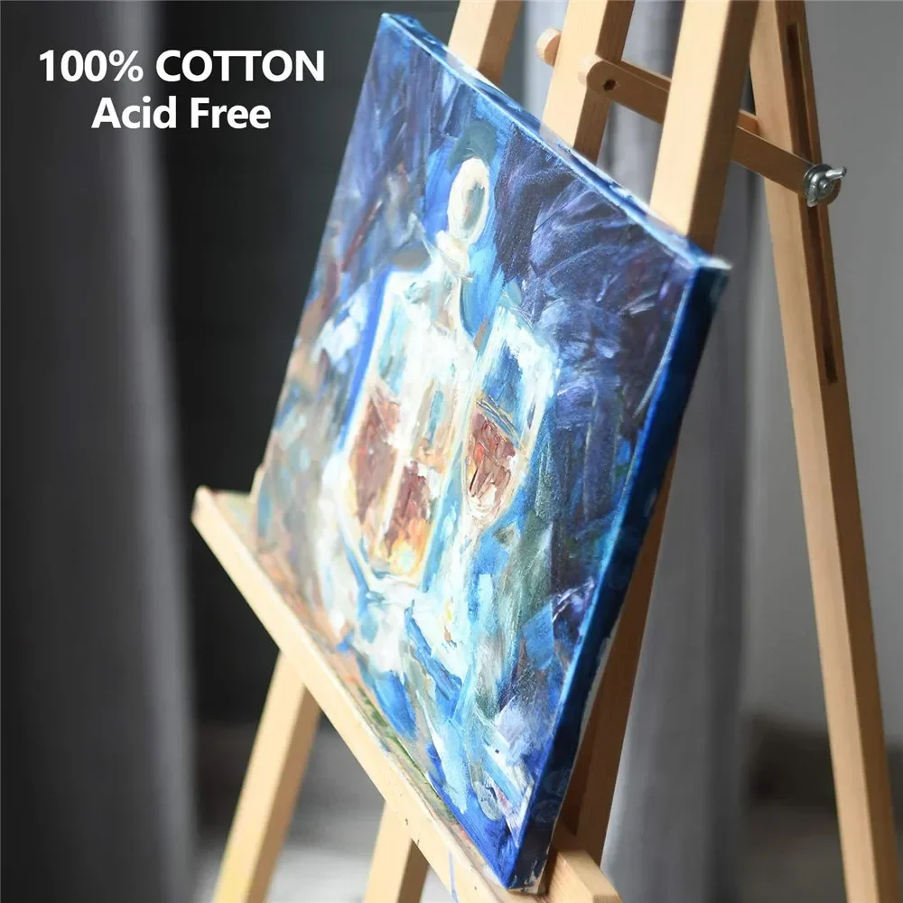 4 Stück/Packung, professionelle gespannte Leinwand, grundiert, weiß, 100 % Baumwolle, Leinwandbretter zum Gießen von Acryl, Ölfarbe, trockene und nasse Kunstmedien – Detail 7