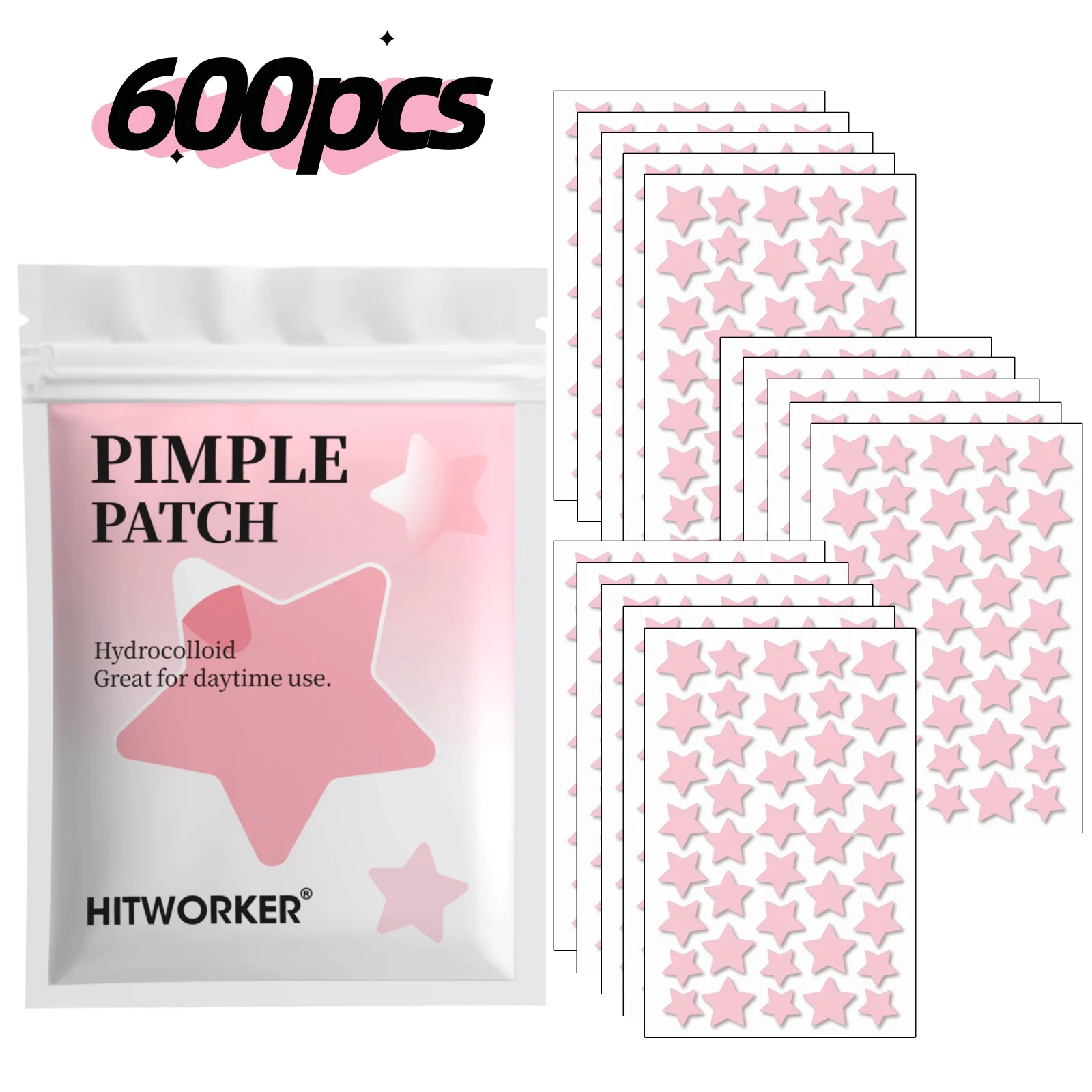 

600pcs Pink Star Acne Patches, Pentagram Design with Tea Tree Oil, Invisible Spot Cover, Suitable for Party Daily Use