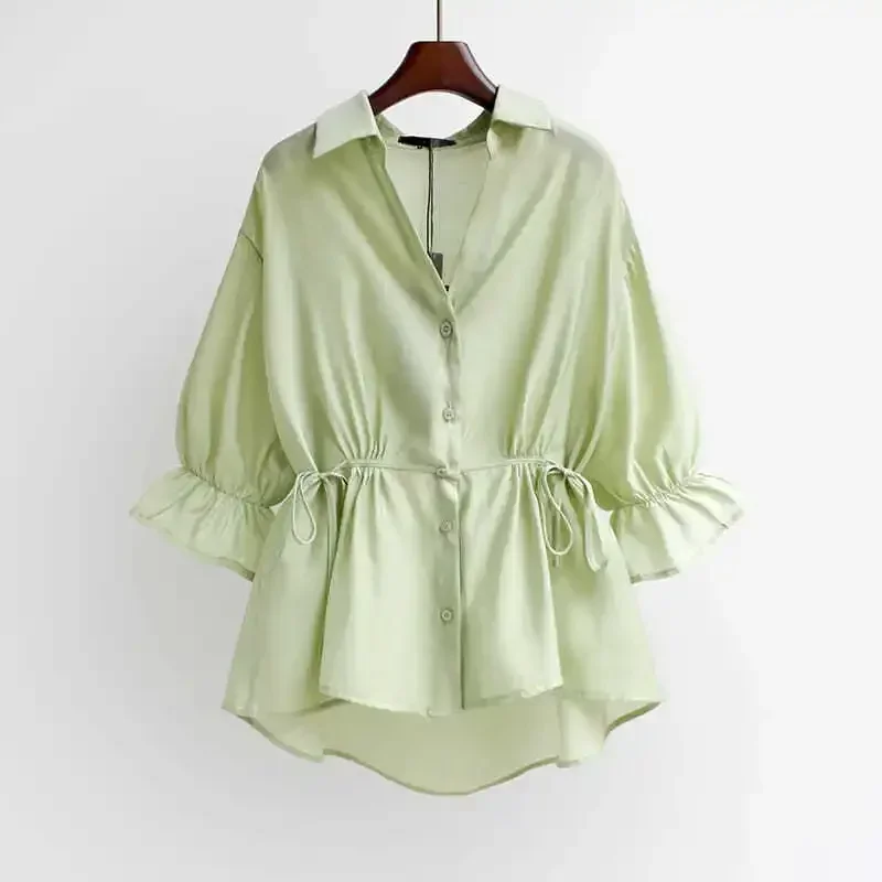 Blouse Women V-neck Skirt Summer Chiffon Loose Lotus Leaf Top Doll Shirt Blusas Mujer De Moda