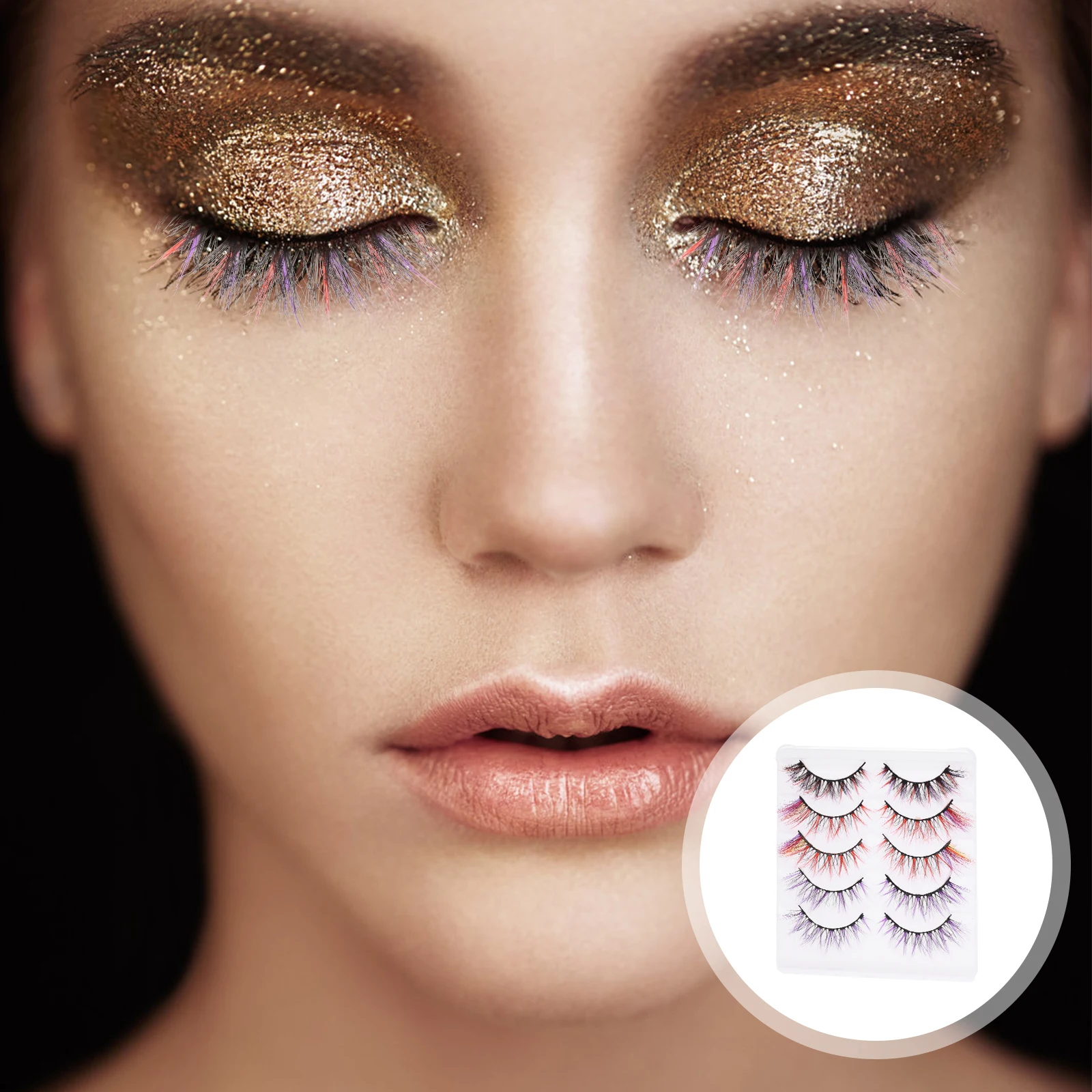 5Pairs Colored Eyelashes False Lashes Faux Cosplay Prom Halloween Party Festival Fake Colored Lashes for Women