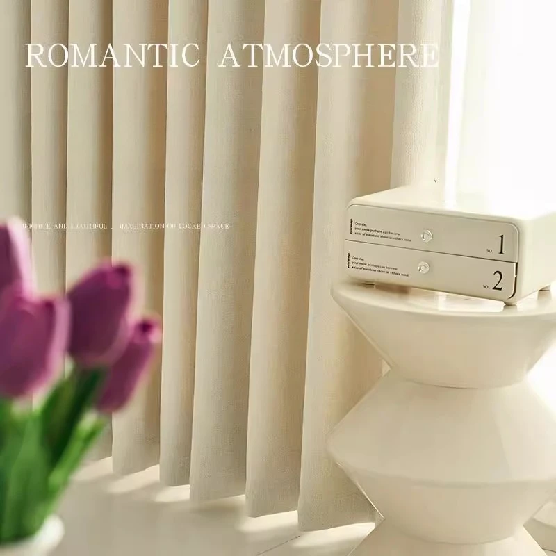 

French Cream Curtains for Living Room Bedroom Full Blackout Popular Style Solid Color Customization