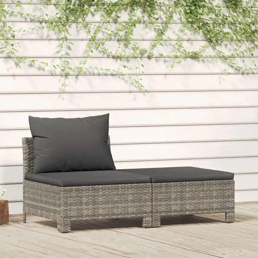 2-Piece Gray Poly Rattan Patio Lounge Set with Cushions - Outdoor Furniture