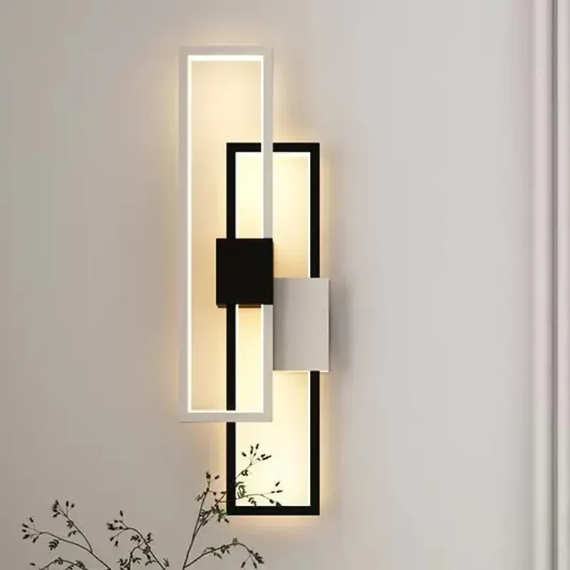 Nordic Modern Metal Frame Wall Lamps Bedroom Led Lighting Fixture Stairwell Aisle Home Decorative Rectangular Lines Lights