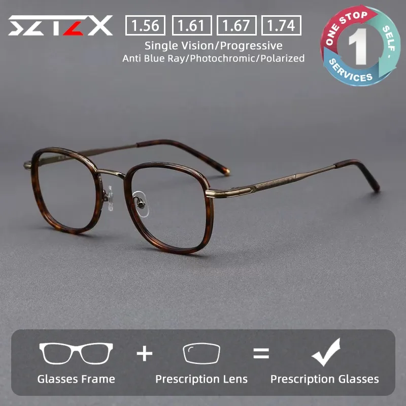 

SZTZX Vintage Prescription Glasses Men Anti Blue Light Myopia Eyewear Comfortable Alloy Progressive Customized Reading Glasses