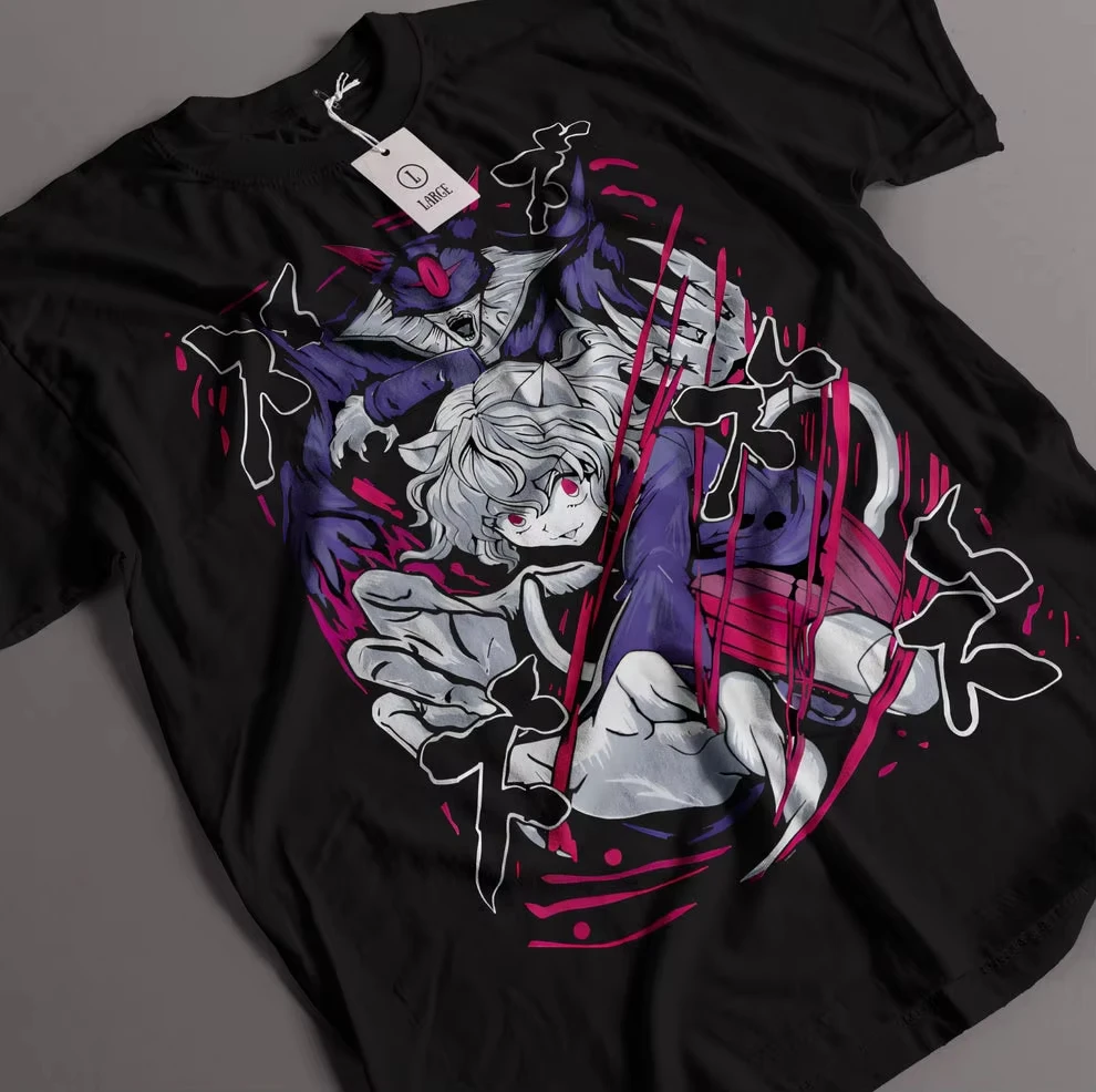 Dark Anime Neferpitou Hunter X Hunter Cat Character Print T-Shirt Unisex Cotton Short Sleeve Trendy Tee Clothing Fashion Summer