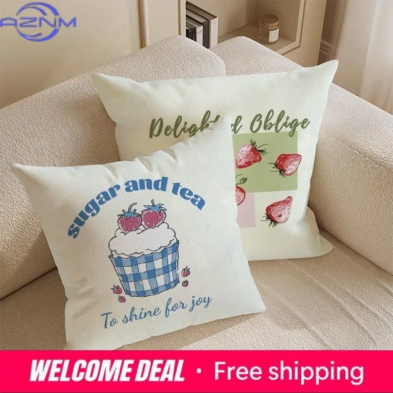 Strawberry Dessert Pillow Cover Ins Wind Cake Square Dormitory Nap Pillow Cover Sofa Living Room Cushion Cover