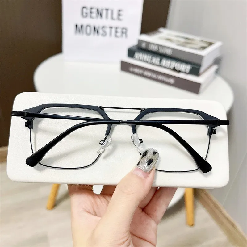 1Pcs Men Near Sight Eyeglasses Double Beam Frame Anti-blue Light Transparent Computer Myopia Reading Glasses Goggles Flat Mirror