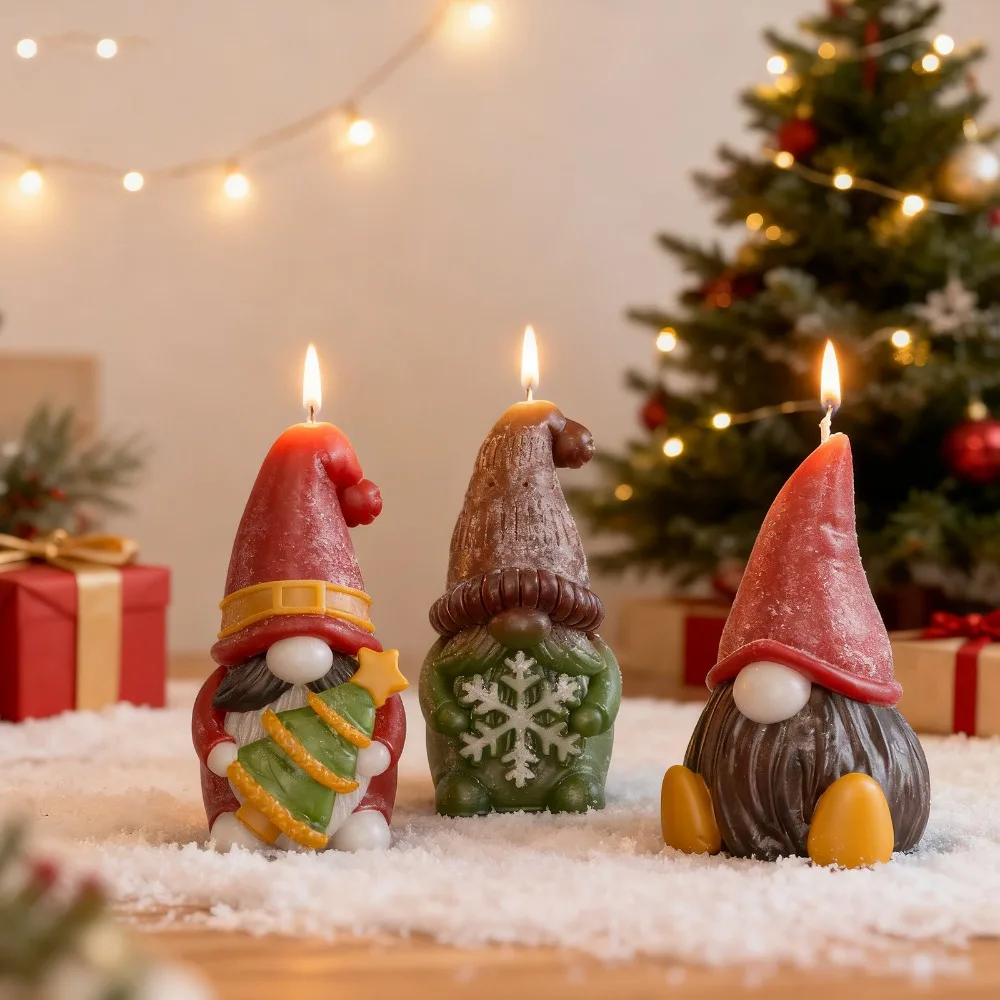 Christmas Dwarfs Silicone Candle Molds DIY Dolls Hold Xmas Trees Snowflake Gypsum Plaster Mould Craft Art Ornament Candle Mold