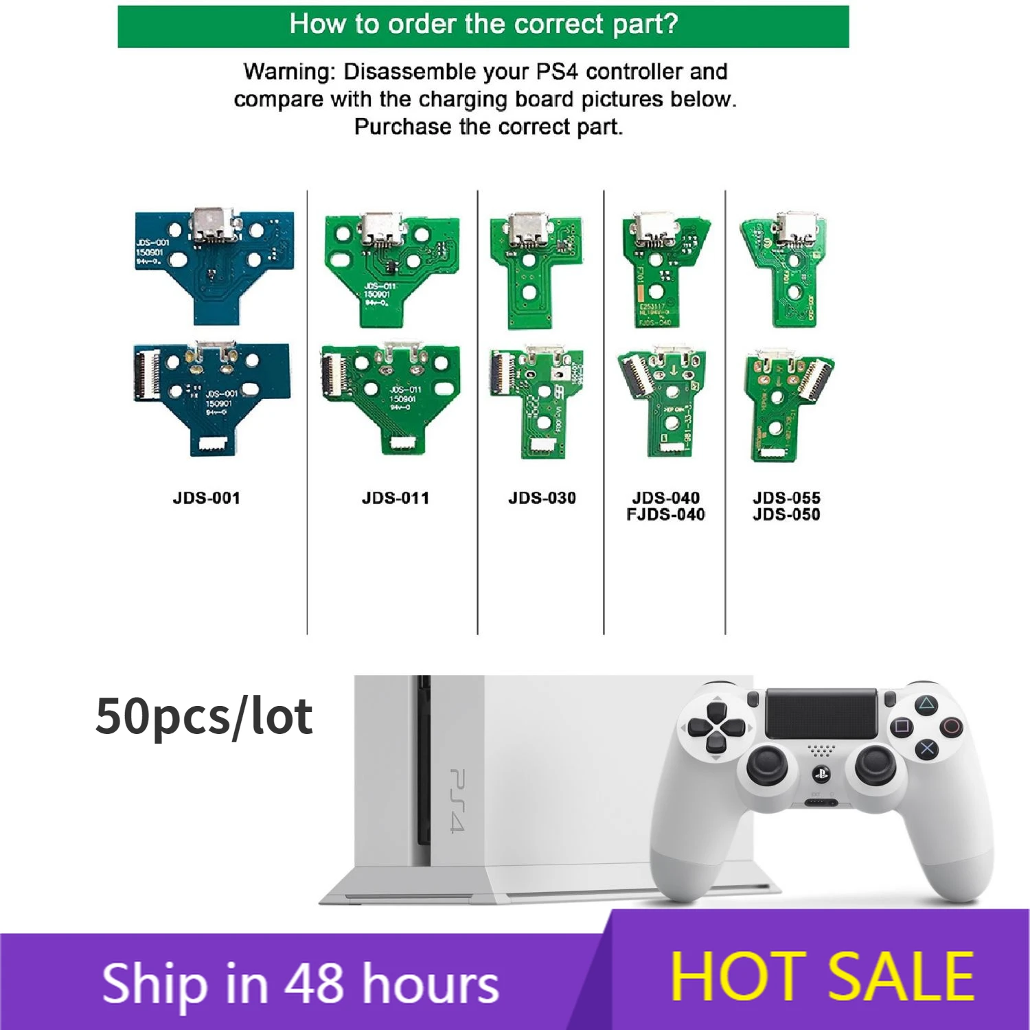 

For PS4 Controller Charging Port Board with Breathing Light - Triangle Board and Wires for All Versions JDS 001 030 040 050 011