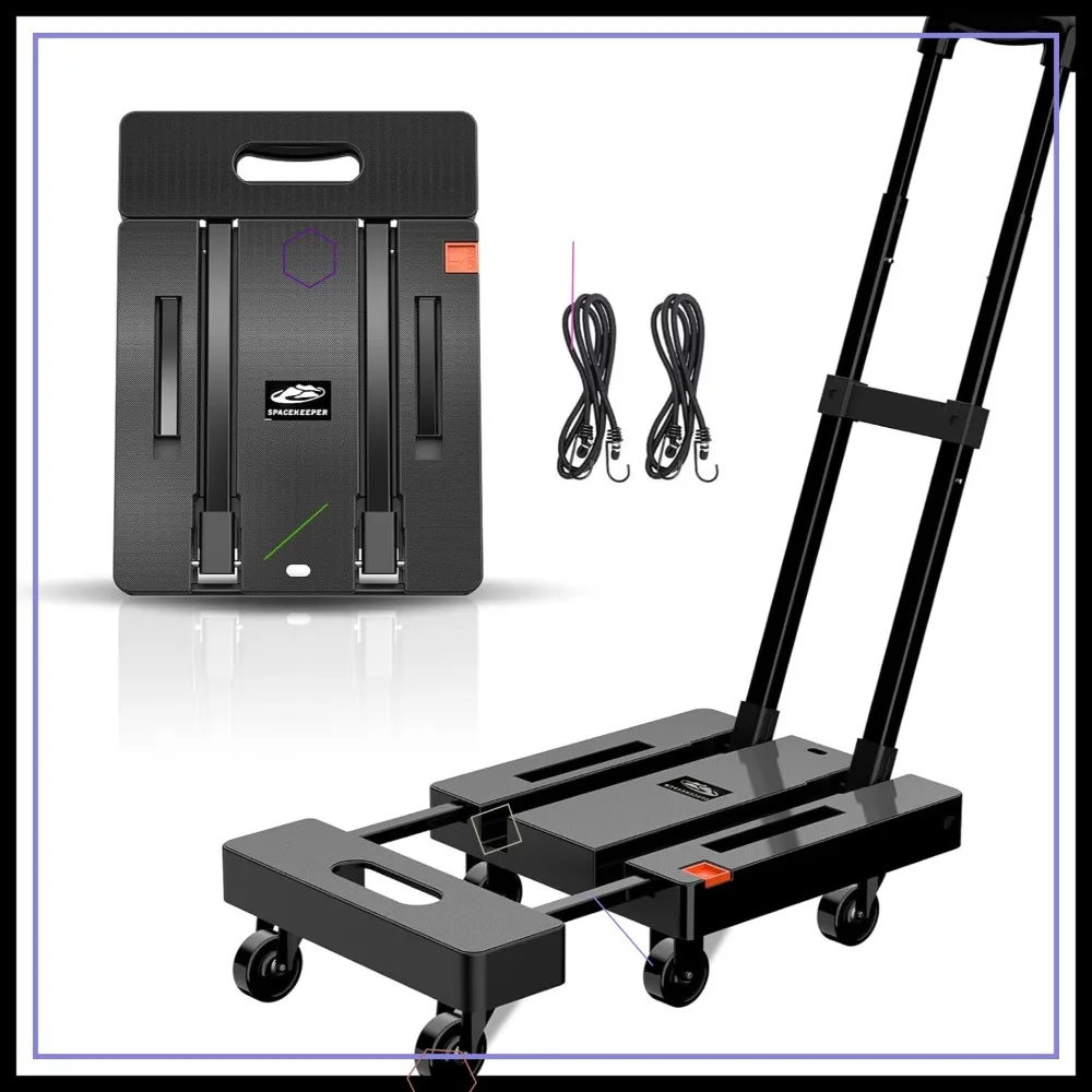 

Складная тележка для тяжелых грузов, грузоподъемность 227 кг, 6 колес и эластичные веревки для путешествий, переездов, покупок