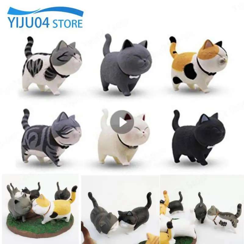 1PCS Mini Animal Figurines Cute Anime Bell Cat Doll Lovely Simulation Cat Statue Crafts New Year Gifts Home Decors Ornaments