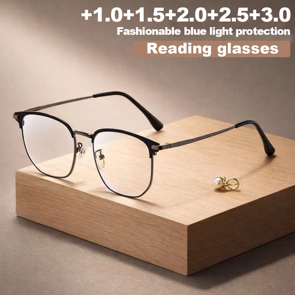 1 Stück Herren-Business-Lesebrille mit Metall-Halbrandrahmen und verschreibungspflichtiger Stärke – nicht verschreibungspflichtige Brille für Computer, Büro