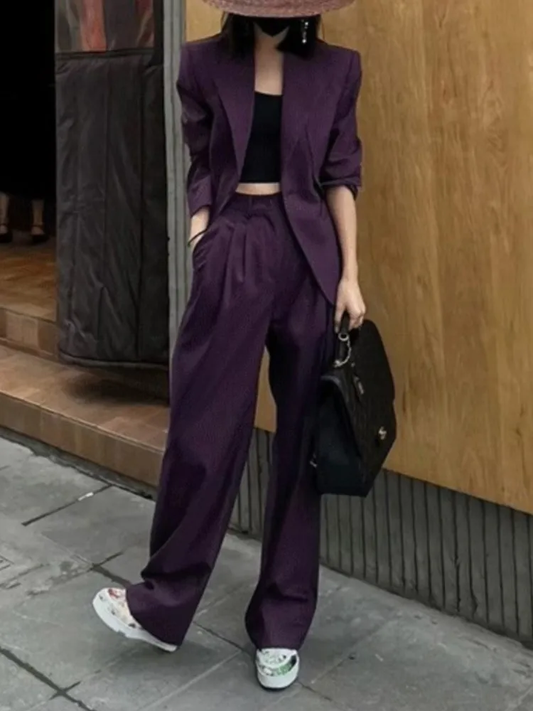 Fashion Ladies Pantsuit Formal Women Office Business Work Wear Blazer and Trousers Purple 2 Piece Set Female Clothes Outfits