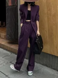 Fashion Ladies Pantsuit Formal Women Office Business Work Wear Blazer and Trousers Purple 2 Piece Set Female Clothes Outfits