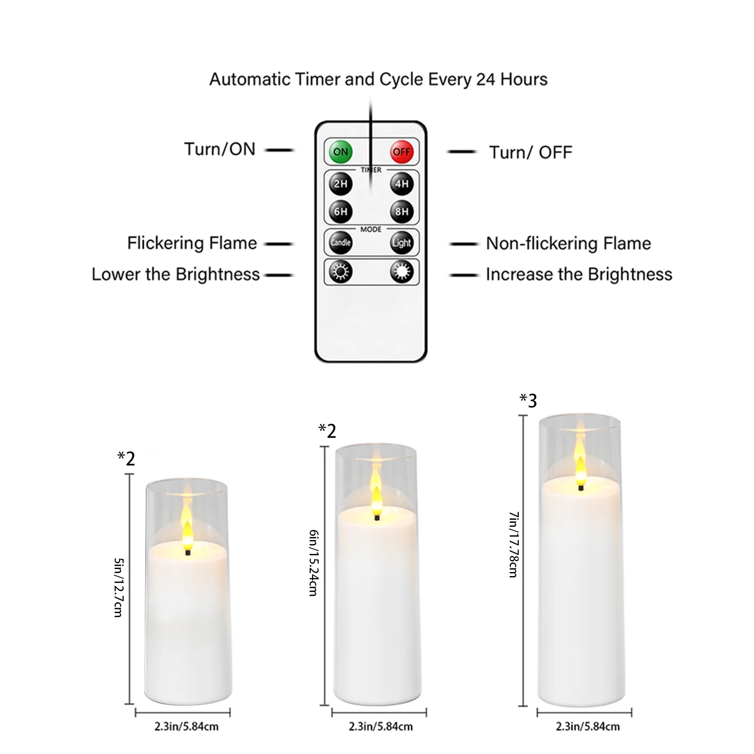 Home Decor Flameless LED Candles Set of 7 Clear Acrylic Pillar Candles with 2 Remotes Timer for Christmas Wedding Party Candles
