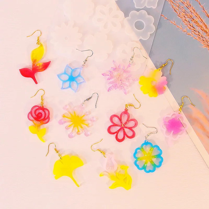 Molde de resina epoxi de cristal DIY, molde de silicona con forma de flor, pendiente colgante