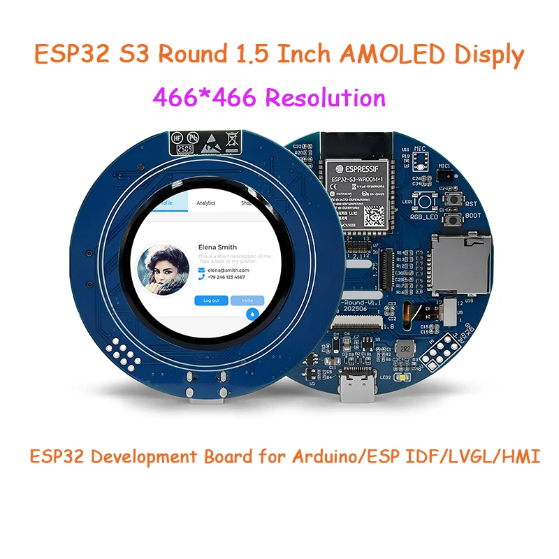 ESP32-S3 1.5 inch IPS AMOLED Round Display Development Board 466x466 Support WiFi Bluesh for LVGL GUI/HMI/Arduino