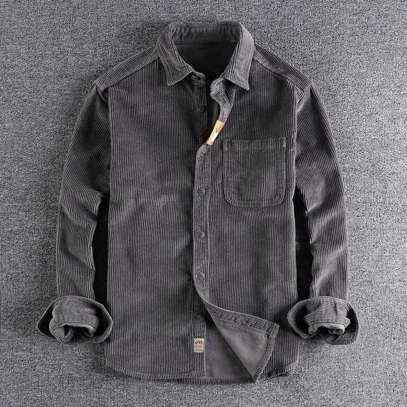 

Autumn Winter Large Size 300 Pou Hong Kong Sle Retro Corduroy Long Sve Men's Loose Workwear Sle Jaet Top
