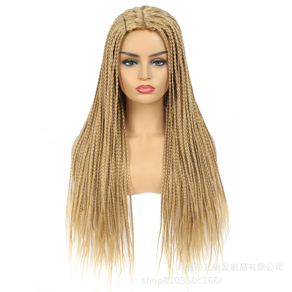 شعر مستعار أسود ثلاثي المضفر، عصابة رأس أفريقية لفروة الرأس، عصابة رأس من الدانتيل المقلد، شعر نسائي طويل، شعر مستعار مضفر، #4