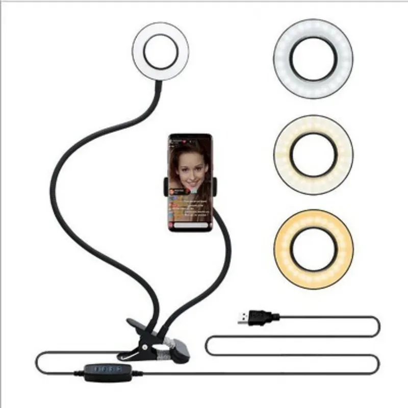 Universal Selfie Ring Light with Flexible Mobile Phone Holder Lazy Bracket Desk Lamp LED Light for Live Stream Office Kitchen