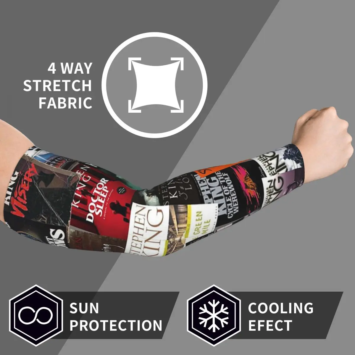 Stephen King Book Covers, Horror Bookworm Arm Sleeves Men Women Sun UV Protection Tattoo Cover Up Sports Cooling Cycling