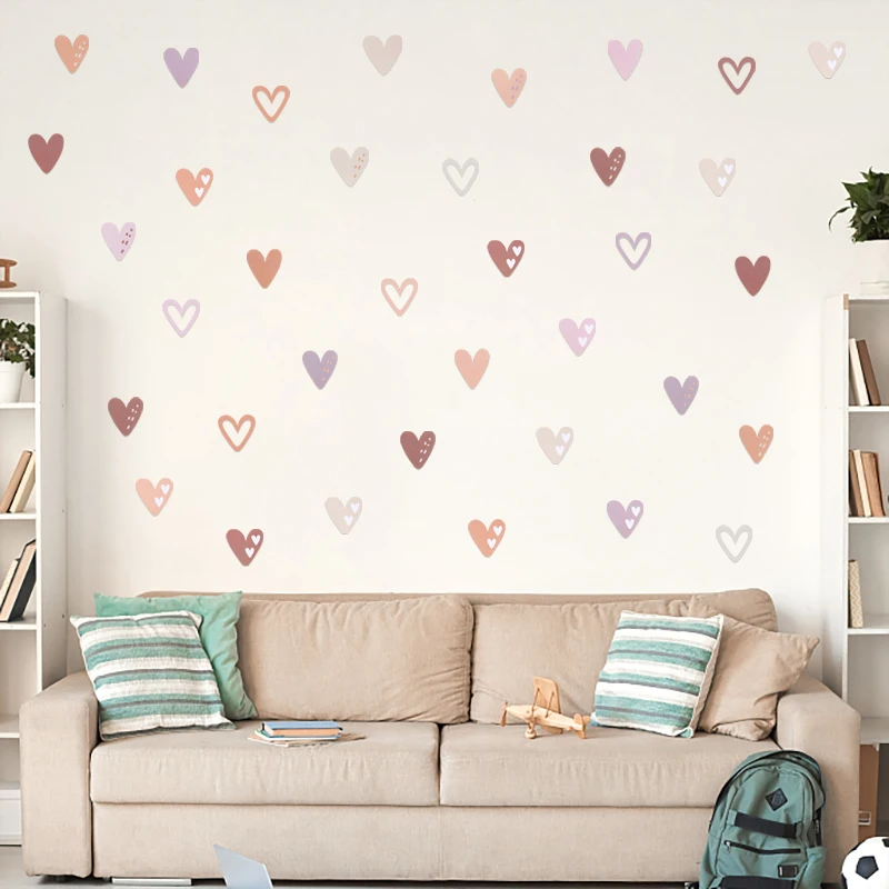 Heart Shape Boho Style Wall Stickers for Kids Room Nursery Background Wall Art Decal Living Room Bedroom Home Decoration Sticker