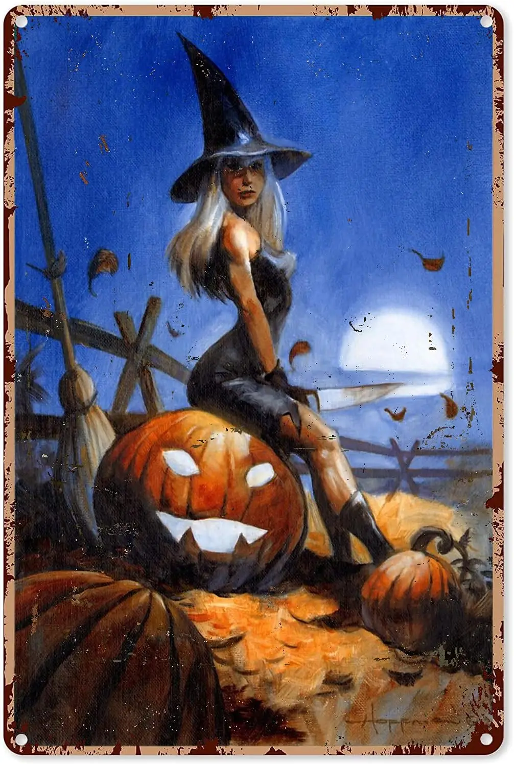 Vintage Metal Poster Witch Decor for The Home Witch Pin Up Girl Tin Sign Decoration Vintage Chic Metal Poster Wall Decor Art Gif