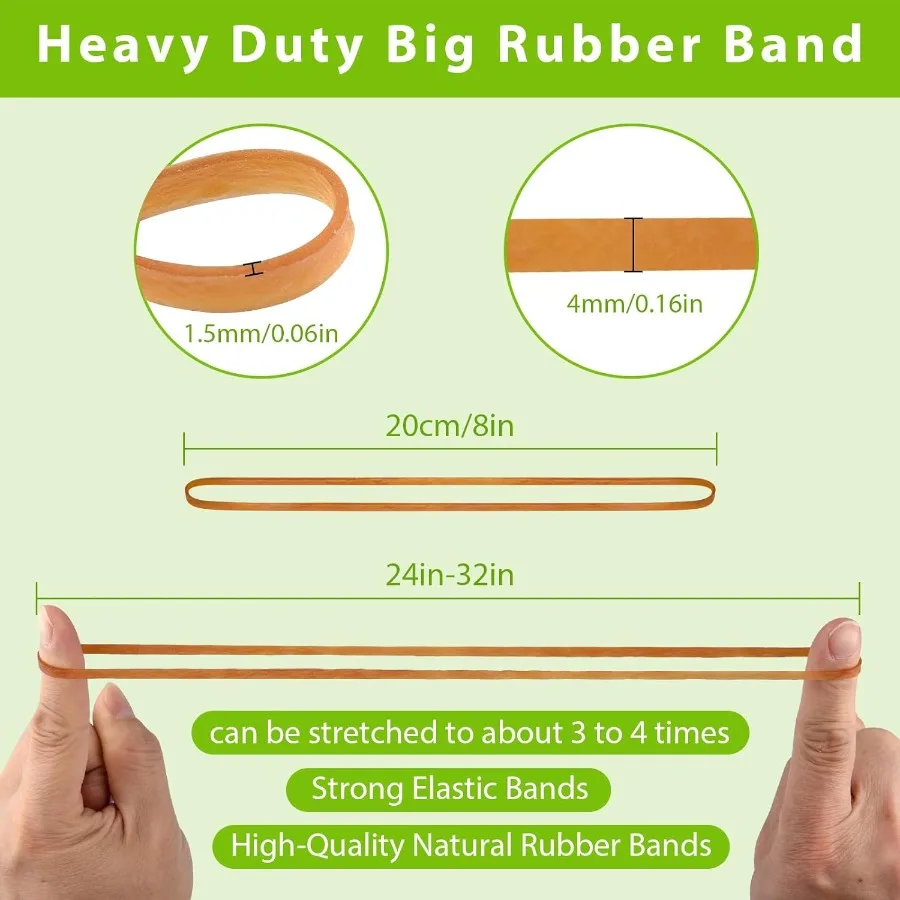 60 Pcs Large Rubber Bands Heavy Duty Big Rubberband ROOKEA 8 x 0.16 Inch Trash Can Elastic Band for File Folders School Office