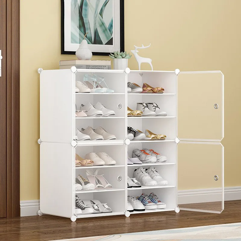 Simple Shoe Shelf, Plastic Shoe Cabinet, Dust Proof, Large Capacity, Space Saving, Door Assembly, Household Economy