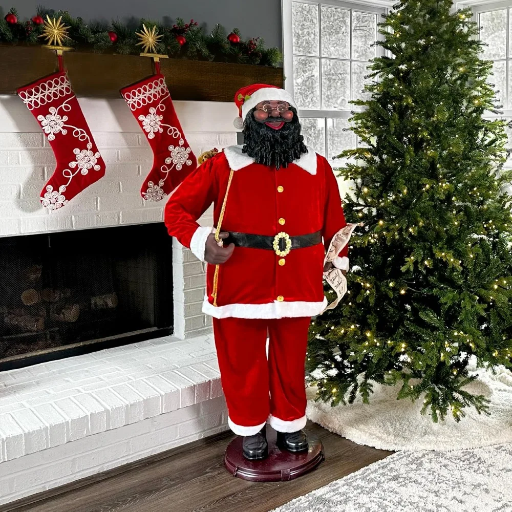 

58-in. Dancing African American Santa Claus with Naughty and Nice List Decoration, Indoor Animated Holiday Home