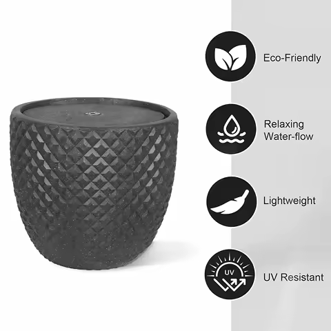 14 Inch Solar Water Fountain Patio Fountain Round Stone Solar Powered with LED Lights &amp; Pump for Garden Patio Yard Deck