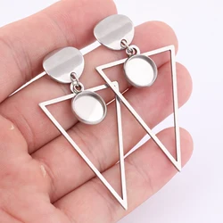6pcs Stainless Steel Triangle Hoop Earring Base Blanks Fit 10mm Cabochon Bezel Settings Diy Post Ear Studs Findings