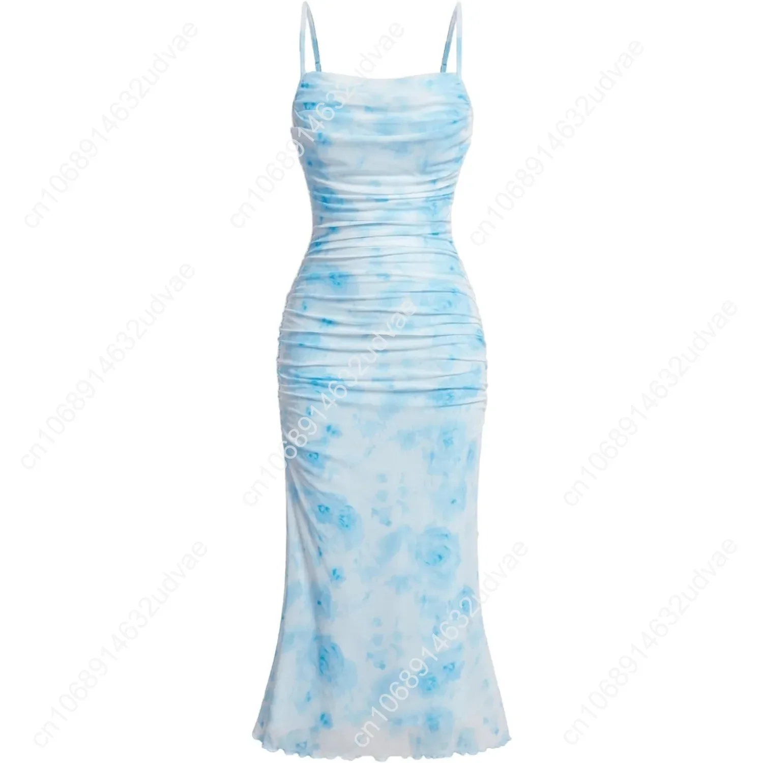 

GORGLITTER Women's Floral Ruched Bodycon Midi Dress Mesh Sleeveless Fishtail Cami Dresses