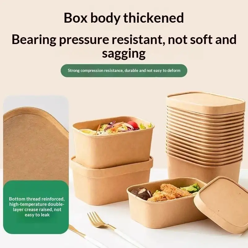 10Pcs Square Disposable Kraft Paper Lunch Boxes Leak Proof Lidded Food Containers for Gym Fitness Meal Prepping
