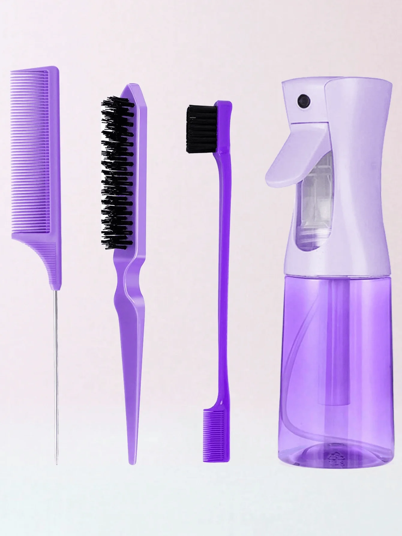 4Pcs Slick Back Hair Brush Set with Spray Bottle, Edge Brush, Rat Tail Comb & Teasing Brush, Hair Styling Tools for Smoothing Ba 2
