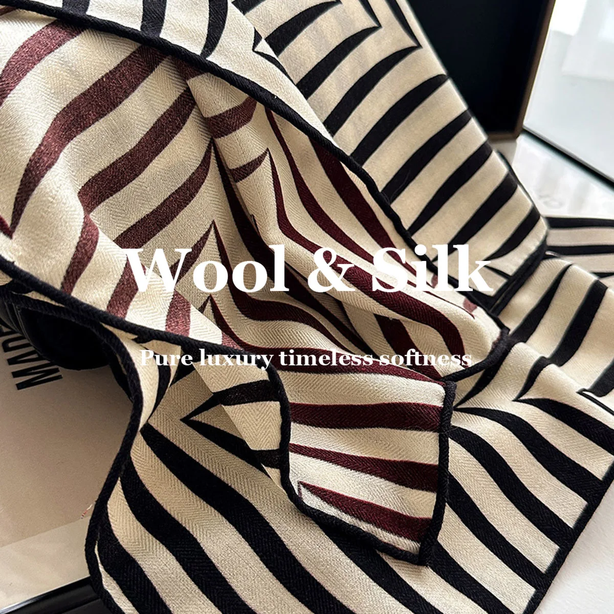 

82% Wool 18% Real Silk Scarf Women Pashmina Poncho Neck Hair Hijab Luxury High Quality Shawl Wrap Scarves Headkerchief Foulard